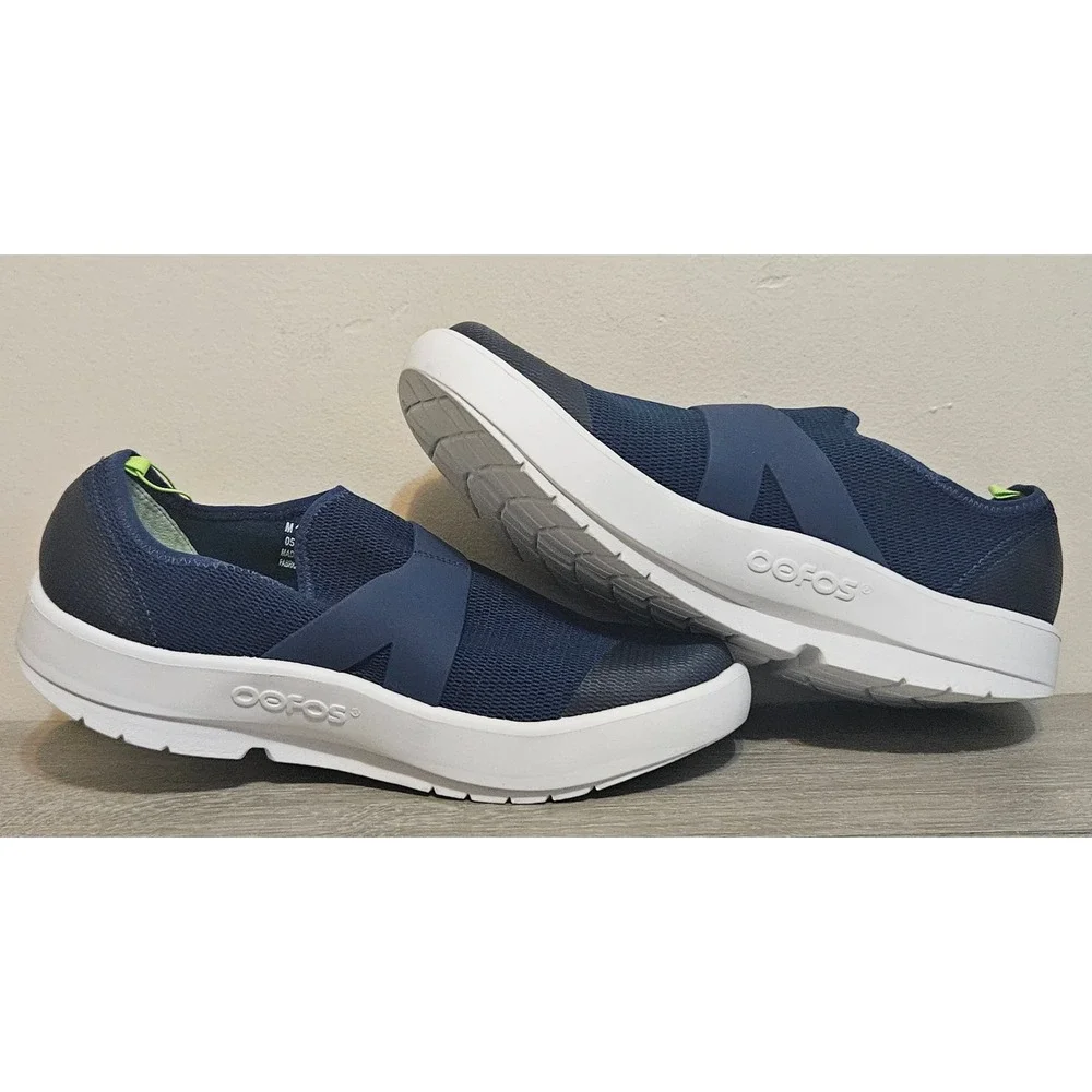 OOFOS Mens Low Mesh Comfort Recovery‎ Slip On Shoes White Navy Mens 11.5 NWT